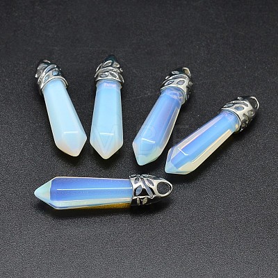 Bullet Platinum Plated Alloy Opal Pointed Pendants G-F228-06K-RS-1