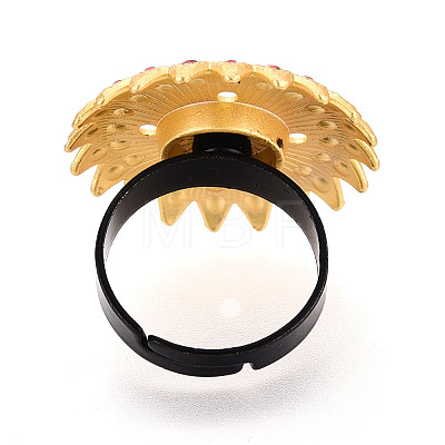 Adjustable Flower Alloy & Iron Rhinestone Bezel Cup Ring Base with Rotatable Tray MAK-T012-04G-1