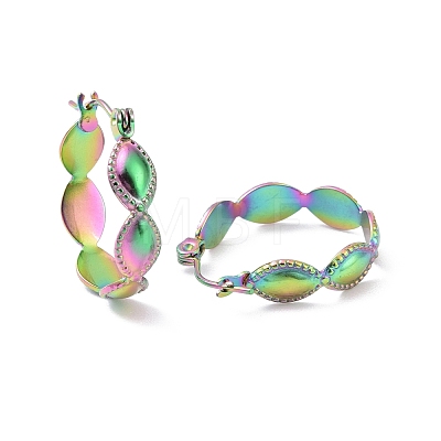 Ion Plating(IP) Rainbow Color 304 Stainless Steel Oval Wrap Hoop Earrings for Women EJEW-G293-29M-1