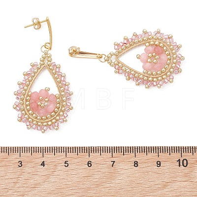 3 Pairs 3 Colors Teardeop Glass Beaded & Dyed Natural Malaysia Jade Dangle Stud Earrings EJEW-MZ00707-1