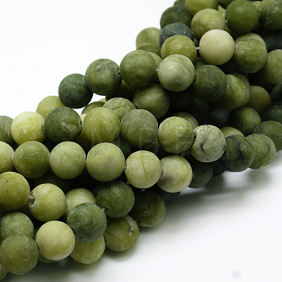 Round Frosted Natural TaiWan Jade Bead Strands X-G-M248-10mm-02-1