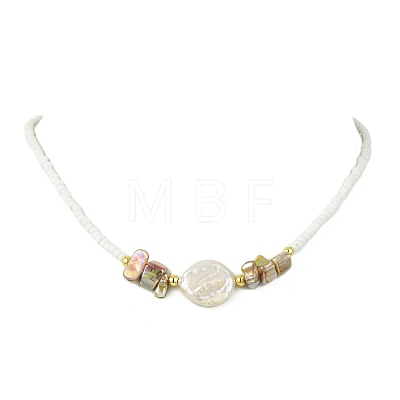 Natural Baroque Keshi Pearl Coin Glass Seed Beaded Necklaces for Women NJEW-JN06220-1