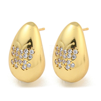 Rack Plating Brass Micro Pave Clear Cubic Zirconia Stud Earring EJEW-C102-29C-G-1