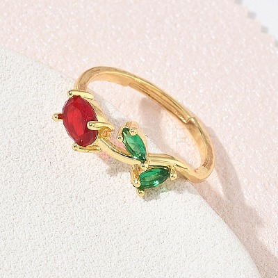 Flower Brass Glass Adjustable Finger Rings GL-CBA18A7-01G-03-1