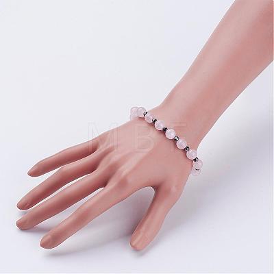 Natural Rose Quartz Stretch Bracelets BJEW-JB02856-01-1