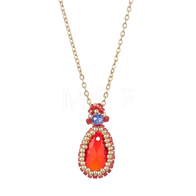 Glass Teardrop Pendant Necklaces NJEW-MZ00066-01-1