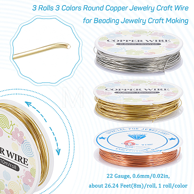SUNNYCLUE 3 Rolls 3 Colors Copper Jewelry Craft Wire CWIR-SC0001-02B-1