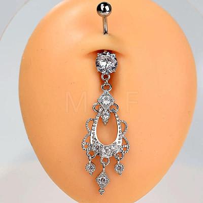 304 Stainless Steel Pave Clear Cubic Zirconia Curved Barbell Dangle Belly Rings FS-WG828D7-12-1