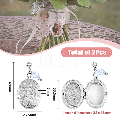Oval with Flower 316 Stainless Steel Locket Pendant Decorations PALLOY-AB00013-1