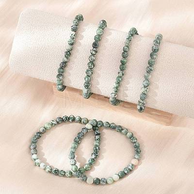 Natural Green Spot Jasper Bead Stretch Bracelets X-BJEW-K212-A-017-1