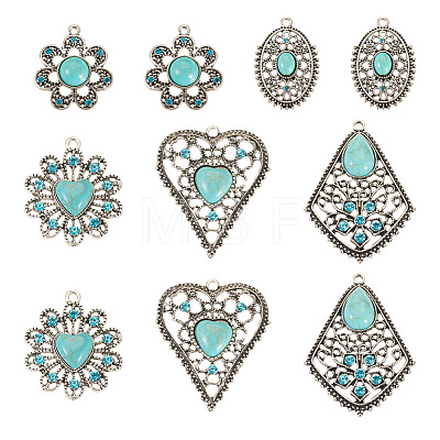 10Pcs 5 Styles Synthetic Turquoise Dyed Pendants FIND-TA0003-28-1