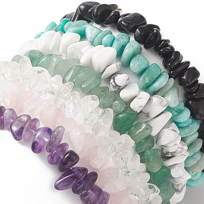 7Pcs 7 Style Natural & Synthetic Mixed Gemstone Square & Chips Beaded Stretch Bracelets Set for Women BJEW-JB09938-1