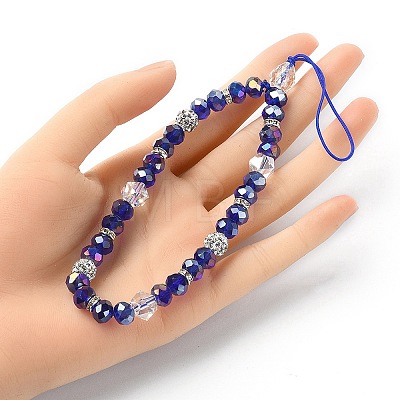 Rondelle Glass & Polymer Clay Rhinestone Beads Phone Hand Strap Chains HJEW-YW0001-05B-1
