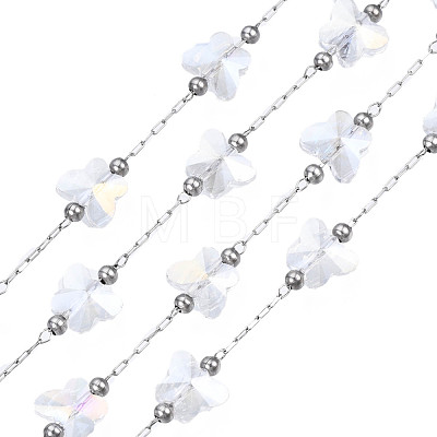 Clear AB Glass Butterfly Beaded Chains CHS-N003-08P-1