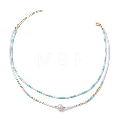 Glass Beaded Double Layer Necklaces NJEW-MZ00070-04-1