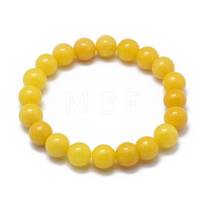 Natural Yellow Jade Bead Stretch Bracelets X-BJEW-K212-A-038-1