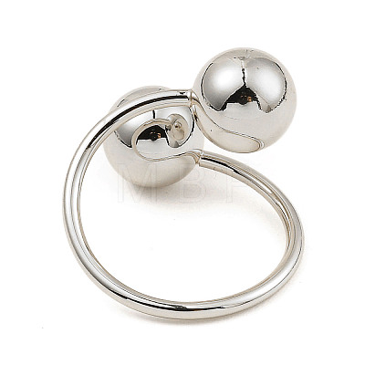 Rack Plating Brass Round Ball Beded Open Cuff Rings RJEW-D009-03P-1