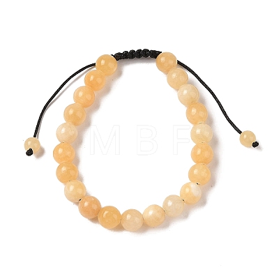 8mm Round Natural Yellow Jade Braided Bead Bracelets BJEW-C067-01B-12-1