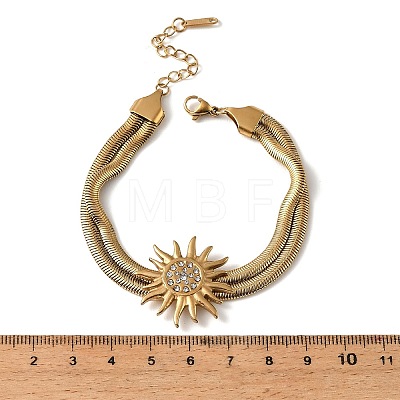 304 Stainless Steel & Rhinestone Snake Chain Double Layers Bangles for Women BJEW-D465-04B-G-1