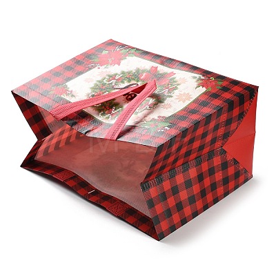 Christmas Theme Tartan Non-woven Fabric Gift Tote Bags with Handle ABAG-G017-01D-1