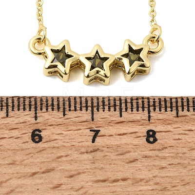 Brass Glass Triple Star Pendant Necklaces KK-CBAB173-03G-02-1