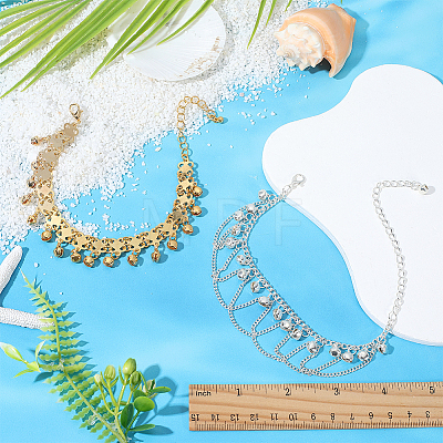 2Pcs 2 Styles Alloy Bell Chain Tassel Anklets AJEW-ME0002-98-1