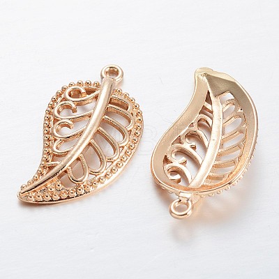 Hollow Leaf Light Gold Plating Brass Pendants KK-M191-07-1