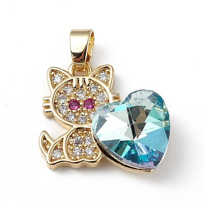 Real 18K Gold Plated Rack Plating Brass Micro Pave Cubic Zirconia Pendants KK-C015-31G-16-1