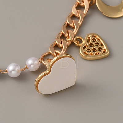 Pearl Plastic Beads & Heart & Moon & Teardrop Charms Link Chain Phone Case Double Chain Strap AJEW-WH0041-61G-1