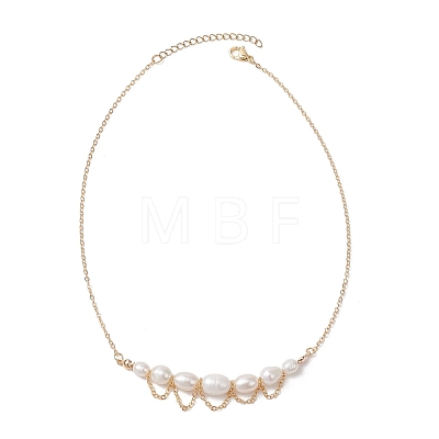 Natural Cultured Freshwater Pearl Rice Graduated Beaded Necklaces with 304 Stainless Steel Cable Chains NJEW-TA00226-1