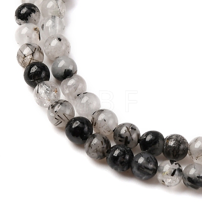 Natural Tourmalinated Quartz/Black Rutilated Quartz Beads Strands G-K305-21-C-01-1