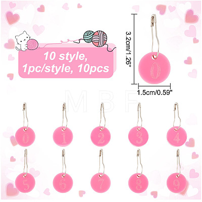 10Pcs 10 Style Number 0~9 Acrylic Charms Locking Stitch Markers HJEW-AB00651-1