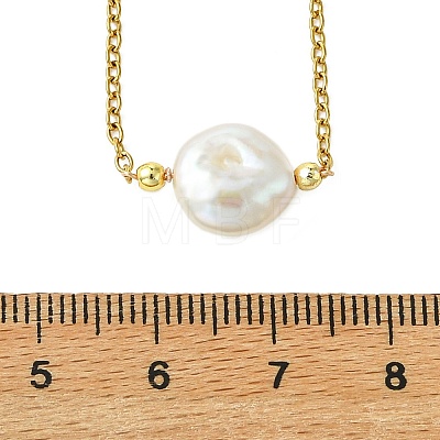 Natural Baroque Keshi Pearl Pendant 304 Stainless Steel Cable Chain Necklaces for Women NJEW-JN06225-02-1
