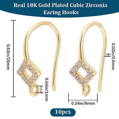 10Pcs Brass Micro Pave Clear Cubic Zirconia Earring Hooks KK-BBC0008-73-1