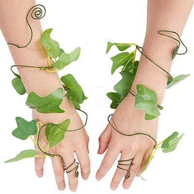 1Pair Leaf Pvc with Iron wire Upper Arm Cuff Bangles for Women AJEW-GF0014-18B-1