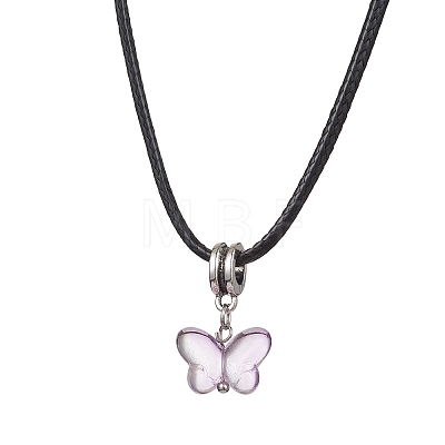 Glass Butterfly Pendant Necklaces NJEW-JN04572-1