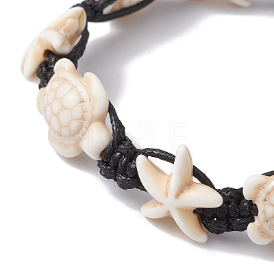 Synthetic Turquoise Starfish & Turtle Braided Bead Bracelet BJEW-TA00388-02-1