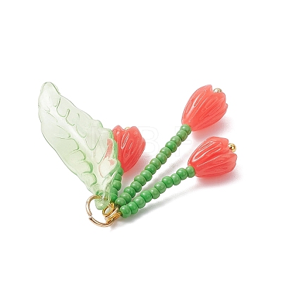 Glass Seed Beaded Magnolia Flower Pendants PALLOY-MZ01112-01-1