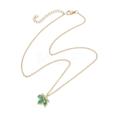 Brass Pave Cubic Zirconia Maple Leaf Pendant 304 Stainless Steel Cable Chain Necklaces for Women NJEW-JN05901-02-1