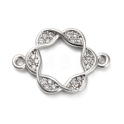 Brass Micro Pave Clear Cubic Zirconia Hollow Flower Connector Charms KK-L229-058P-1