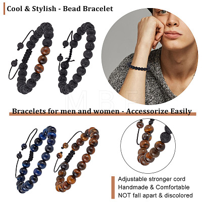ANATTASOUL 6Pcs 5 Style Natural Lava Rock & Tiger Eye & Synthetic Agate Braided Bead Bracelets Set BJEW-AN0001-12-1