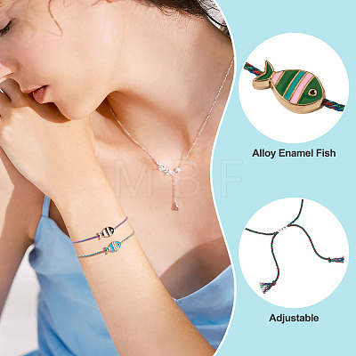 4Pcs 4 Colors Alloy Enamel Fish Charm Adjustable Bracelets BJEW-TA0001-30-1