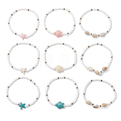3Pcs Synthetic Turquoise Beads Stretch Bracelets for Women BJEW-JB13493-1