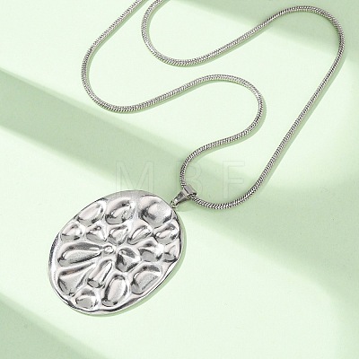 304 Stainless Steel Textured Oval Pendant Necklaces for Women NJEW-C117-01B-P-1