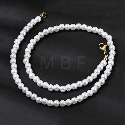 6MM White Round Plastic Pearl Beaded Necklaces for Women NJEW-L469-02G-1