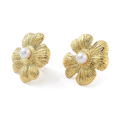 Flower Real 14K Gold Plated 304 Stainless Steel Stud Earrings EJEW-P258-36G-01-1