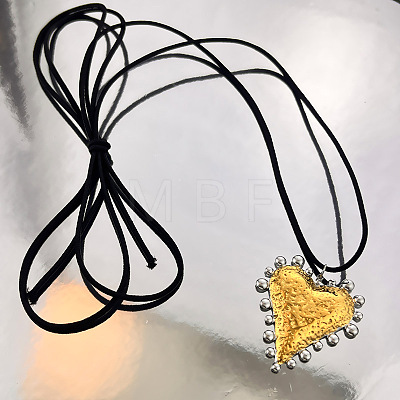 Two Tone 304 Stainless Steel Pendant Adjustable 2-Strand Black PU Leather Cord Necklaces for Women WG6EB49-03-1