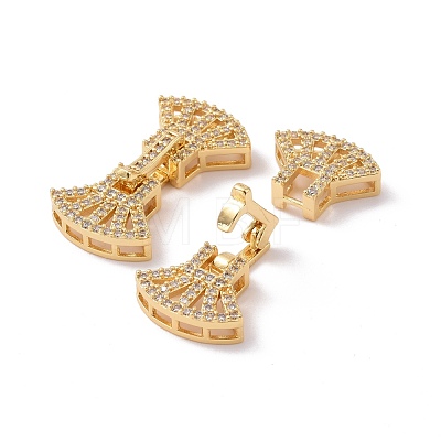 Brass Micro Pave Clear Cubic Zirconia Fold Over Clasps KK-G420-10G-1