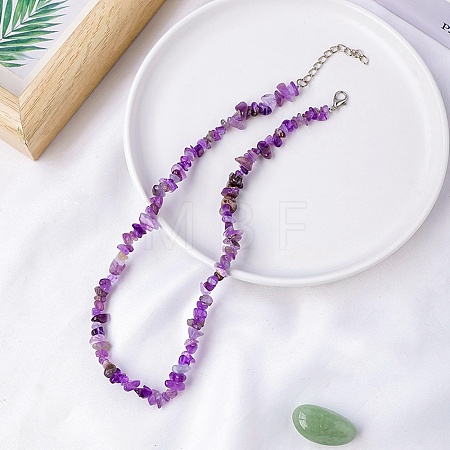 Natural Amethyst Chips Bead Necklace PW-WG87743-02-1