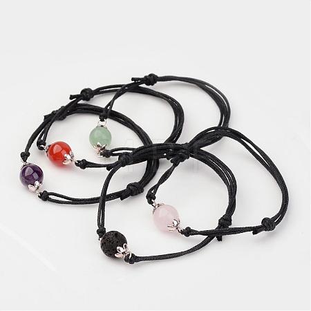 Adjustable Natural Gemstone and Waxed Cotton Cord Bracelets BJEW-JB02333-1